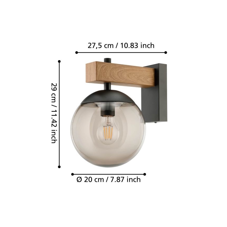 Eglo - Aplique de exterior 1xE27/40W/230V negro/madera IP44