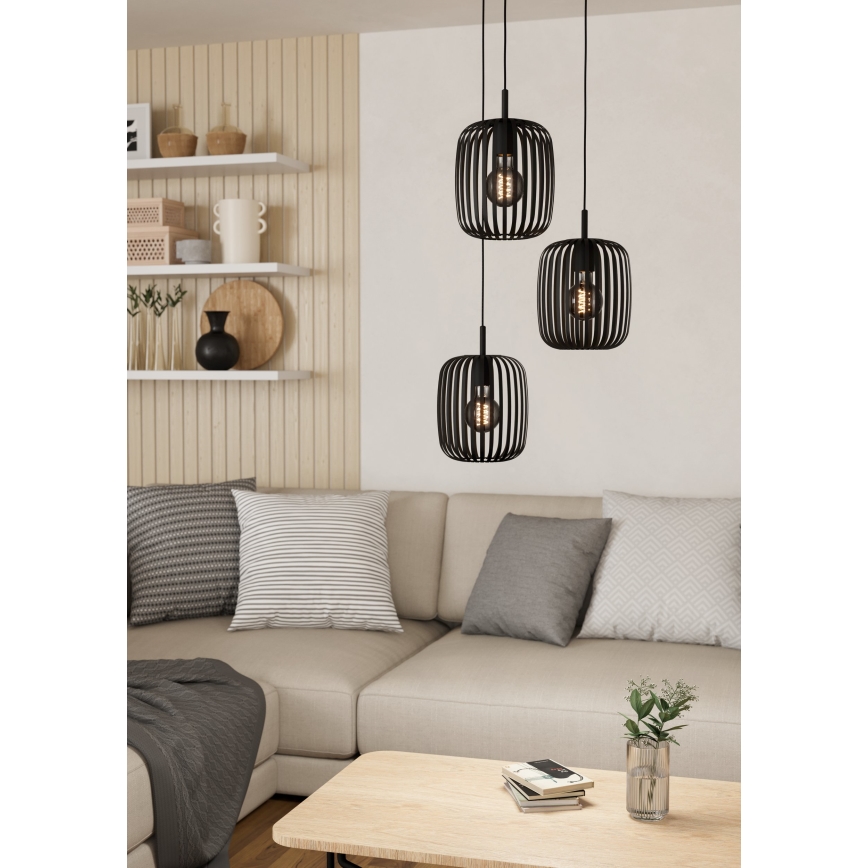 Eglo - Lámpara colgante 3xE27/40W/230V negro