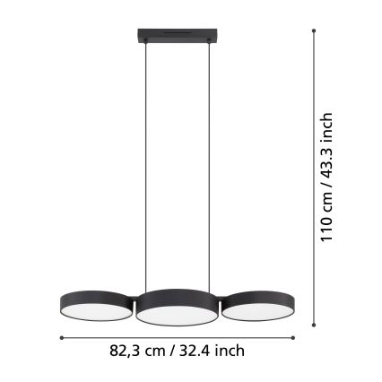 Eglo - Lámpara de araña LED RGBW regulable en cadena 3xLED/7,5W/230V 2700-6500K negro