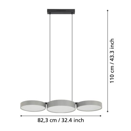 Eglo - LED RGBW Lámpara colgante regulable 3xLED/7,5W/230V 2700-6500K gris