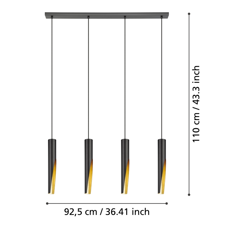 Eglo - Lámpara LED colgante 4xGU10/4,5W/230V negro/dorado