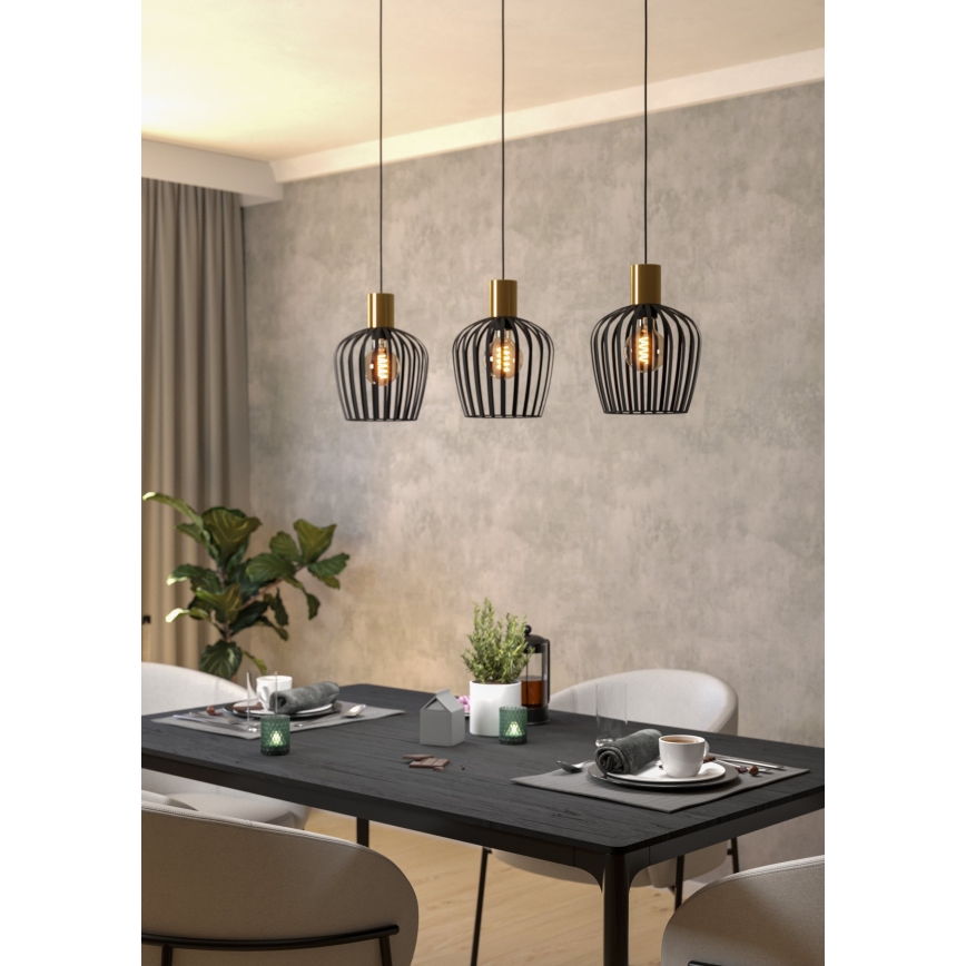 Eglo - Lámpara colgante 3xE27/40W/230V negro/dorado