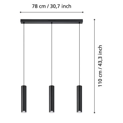 Eglo - LED RGBW Lámpara colgante regulable 3xLED/3,7W/230V 2700-6500K negro