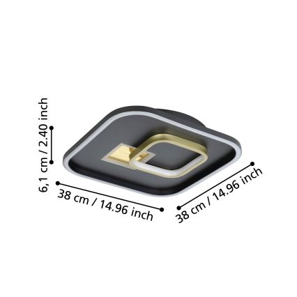 Eglo - Plafón LED 1xLED/16,2W/230V + 1xLED/9,2W 38x38 cm negro/dorado