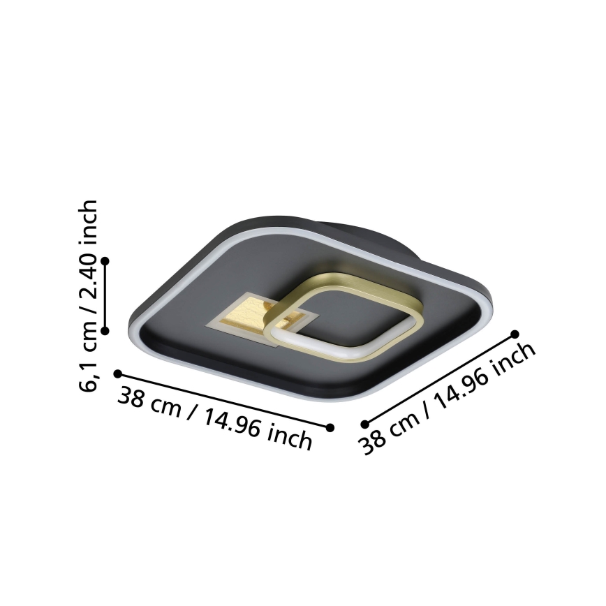 Eglo - Plafón LED 1xLED/16,2W/230V + 1xLED/9,2W 38x38 cm negro/dorado
