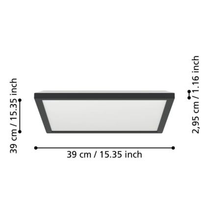 Eglo - Plafón LED de baño LED/17,6W/230V 2700/4000/6500K 39x39 cm IP44 negro