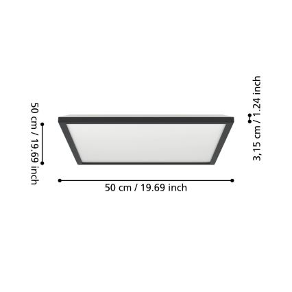 Eglo 901457 - Luz de techo LED regulable para baño LED/17W/230V 2700-6500K 50x50 cm IP44 negro + control remoto