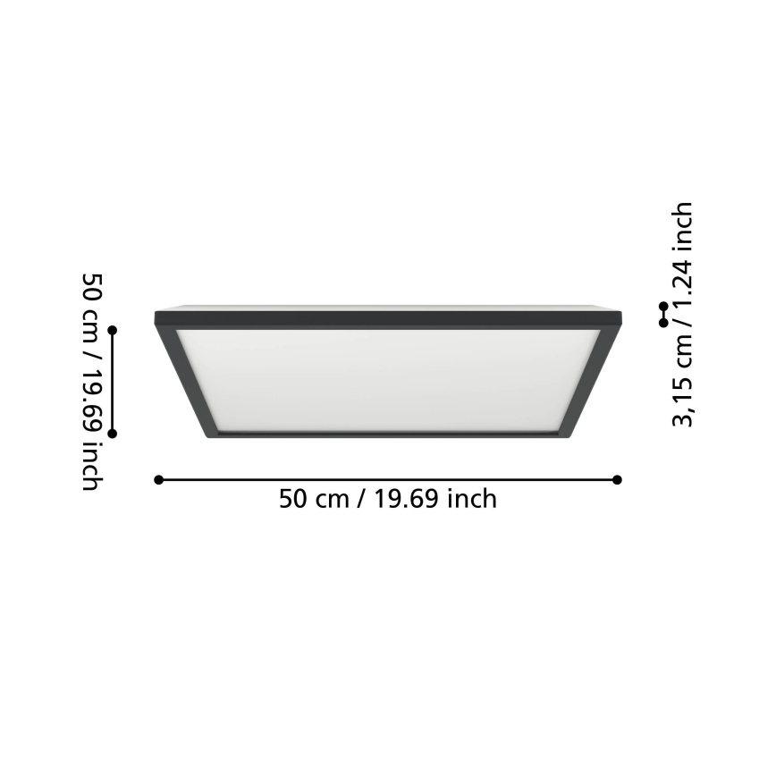 Eglo 901457 - Luz de techo LED regulable para baño LED/17W/230V 2700-6500K 50x50 cm IP44 negro + control remoto
