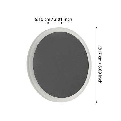 Eglo - Aplique LED LED/12W/230V 3000K diá. 17 cm negro