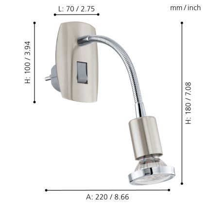 Eglo - Lámpara LED para enchufe 1xGU10-LED/3W/230V