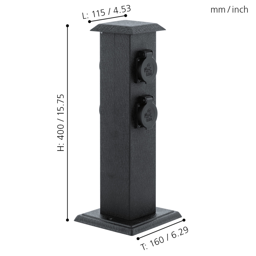 EGLO 93426 - Columna de exterior para jardín con enchufes SCHUKO IP44
