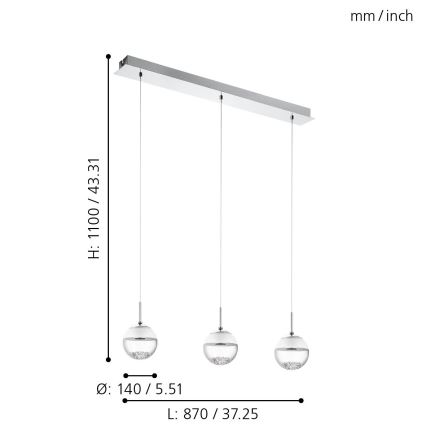 Eglo 93784 - Lámpara LED colgante MONTEFIO 1 3xLED/5W/230V