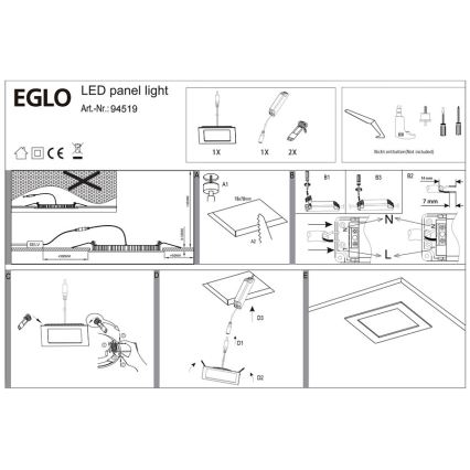 Eglo 94519 - Iluminación LED empotrada de techo FUEVA 1 LED/2,7W/230V