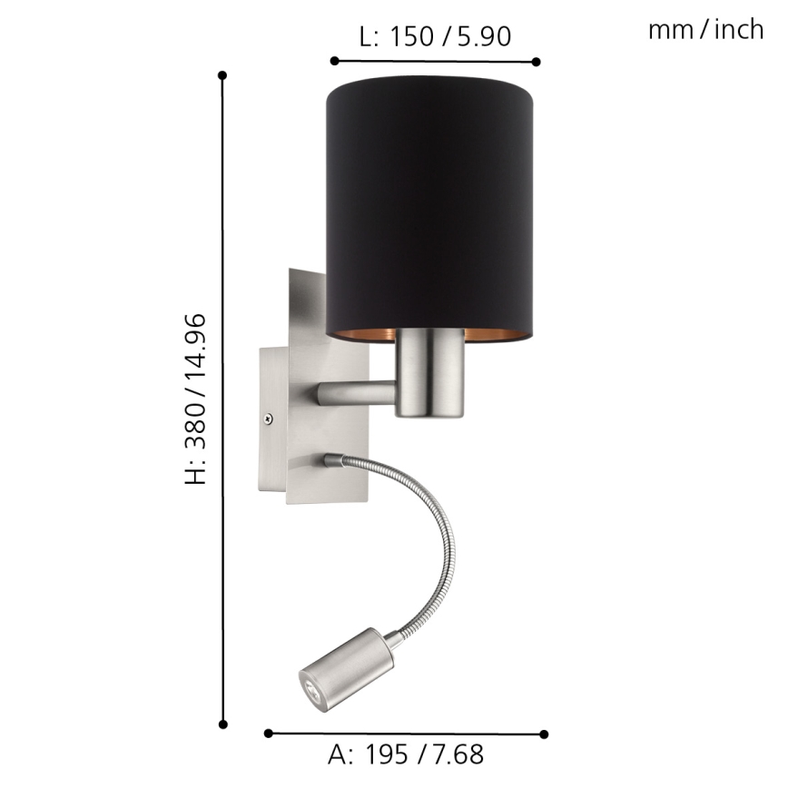 Eglo - LED Aplique 1xE27/40W+LED/3,8W negro