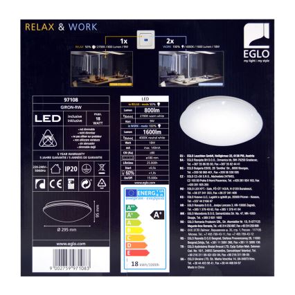 Eglo 97108 - Plafón LED GIRON-RW 1xLED/18W/230V