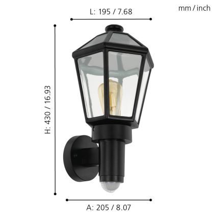 Eglo - Aplique exterior con sensor 1xE27/28W/230V