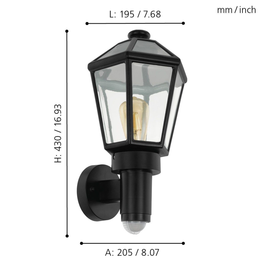 Eglo - Aplique exterior con sensor 1xE27/28W/230V