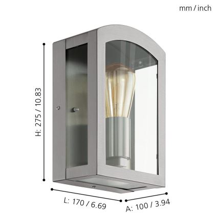 Eglo 97477 - Aplique exterior PARETTA 1xE27/60W/230V cromo mate IP44