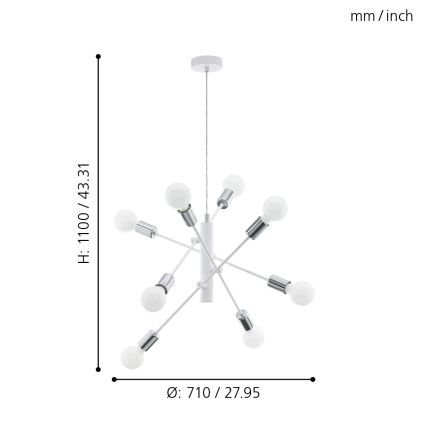 Eglo - Lámpara colgante 8xE27/60W/230V blanco