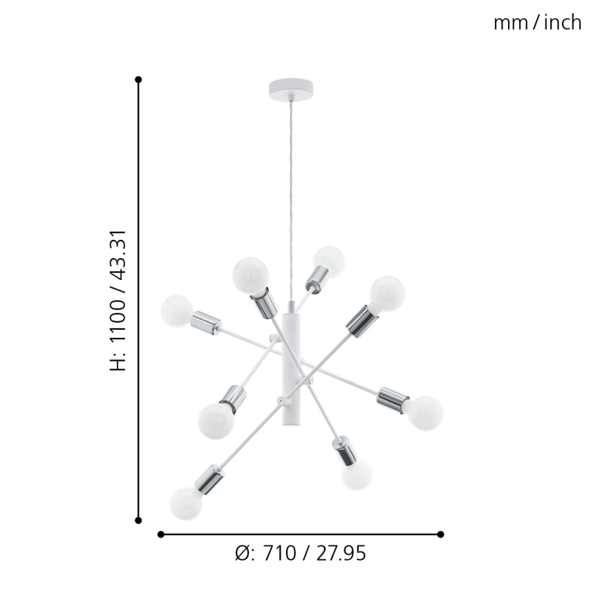 Eglo - Lámpara colgante 8xE27/60W/230V blanco
