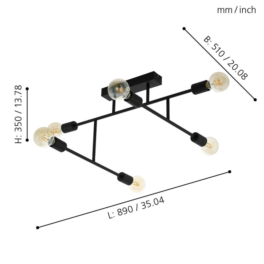 Eglo - Lámpara de techo 6xE27/40W/230V negro