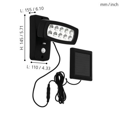 Eglo - Aplique LED solar con sensor LED/1,2V 600 mAh IP44