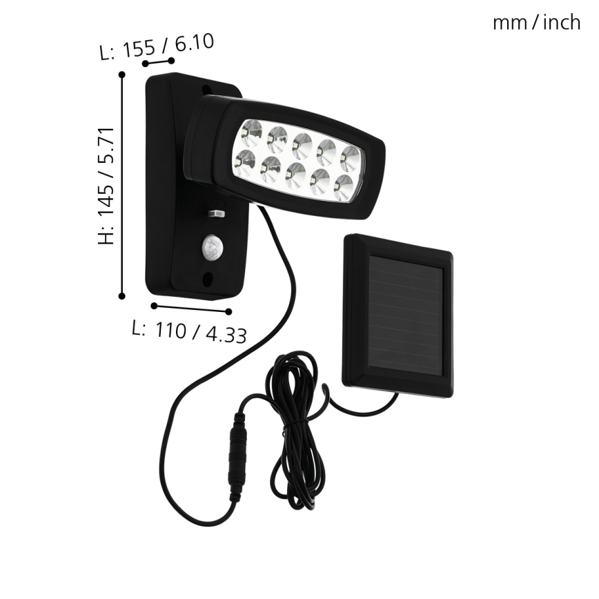 Eglo - Aplique LED solar con sensor LED/1,2V 600 mAh IP44