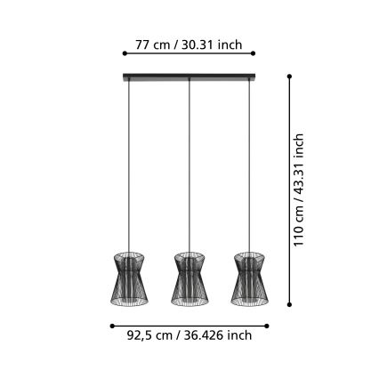 Eglo - Lámpara colgante 3xE27/40W/230V negro
