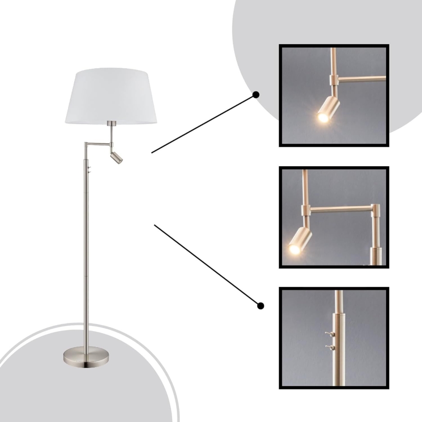 Eglo/Edi Light - Lámpara LED de pie SANTANDER 1xE27/11W/230V + LED/2,3W cromo mate