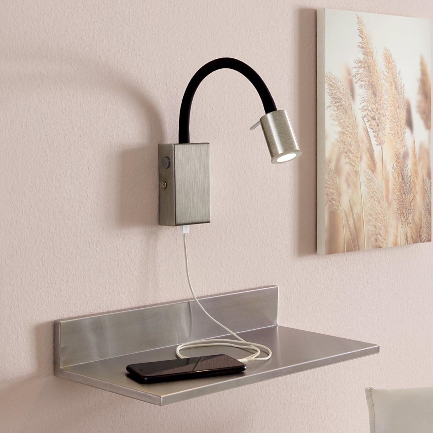 Eglo - Foco de pared LED con cargador USB 1xLED/3,5W/230V cromo mate