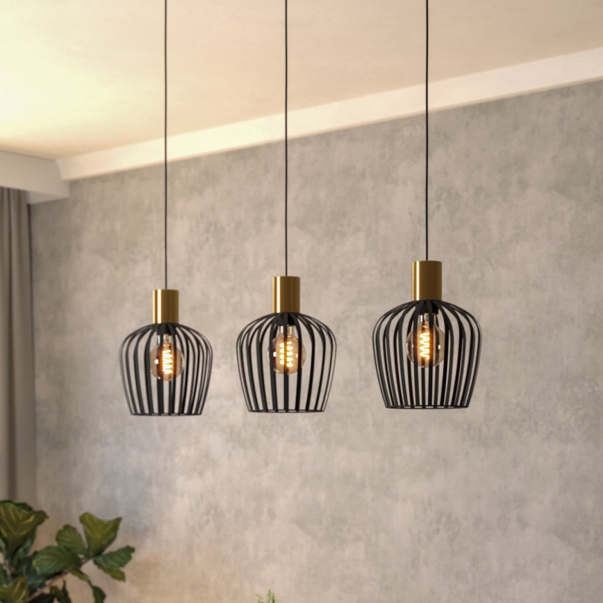 Eglo - Lámpara colgante 3xE27/40W/230V negro/dorado