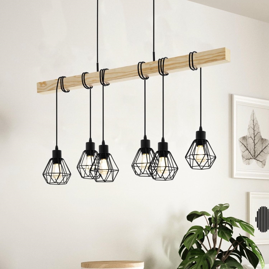 Eglo - Lámpara colgante TOWNSHEND 6xE27/60W/230V - FSC Certificado