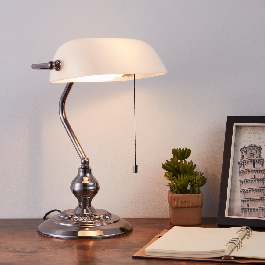 Eglo - Lámpara de mesa 1xE27/60W/230V blanco/cromo brillante
