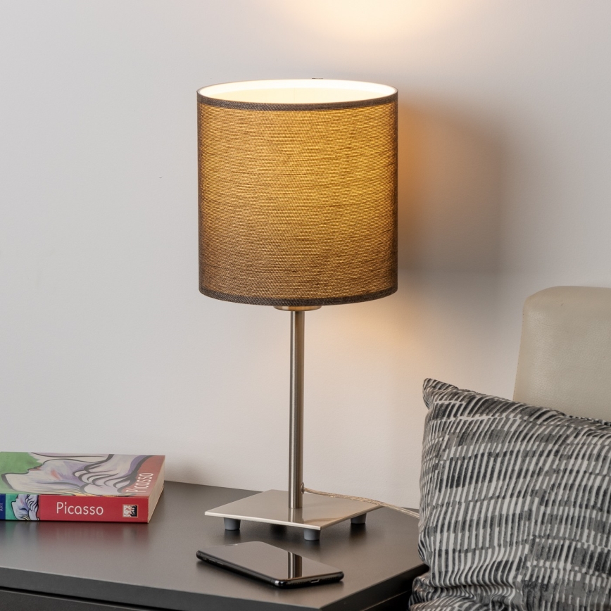 Eglo - Lámpara de mesa LED TUNJA 1xE27/60W/230V 26,5 cm cromo mate/marrón