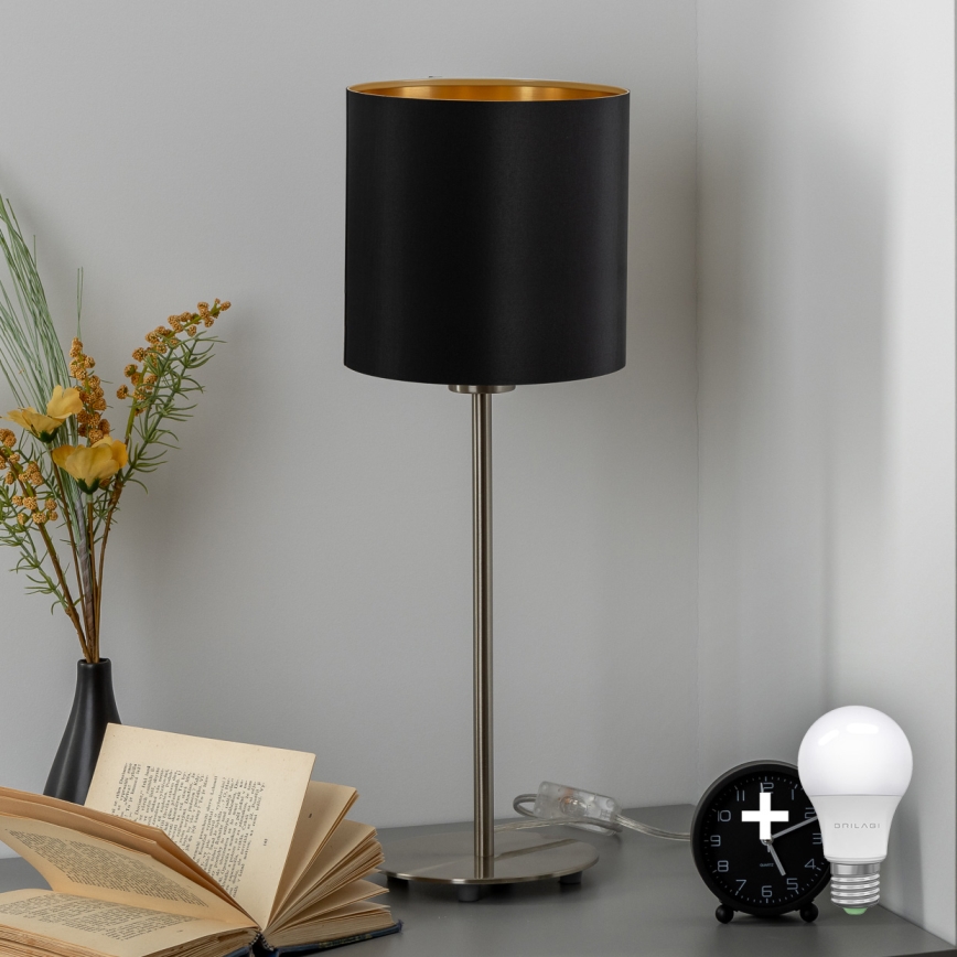 Eglo - Lámpara de mesa LED TUNJA 1xE27/60W/230V 38,5 cm cromo mate/negro
