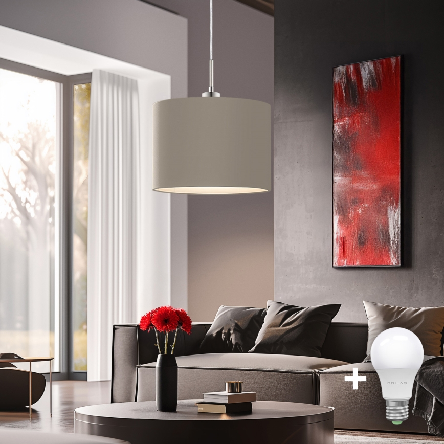 Eglo - Lámpara LED colgante TUNJA 1xE27/60W/230V taupe