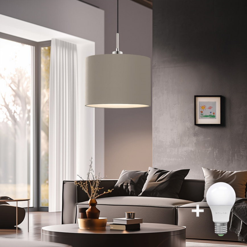 Eglo - Lámpara LED colgante TUNJA 1xE27/60W/230V taupe