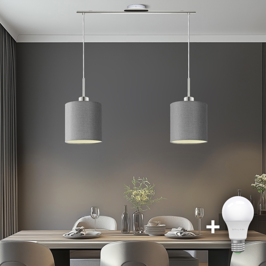 Eglo - Lámpara LED colgante TUNJA 2xE27/60W/230V gris
