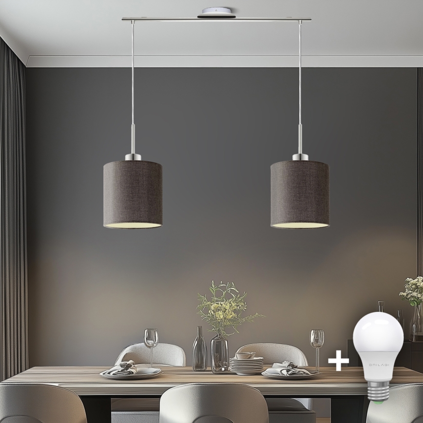 Eglo - Lámpara LED colgante TUNJA 2xE27/60W/230V marrón