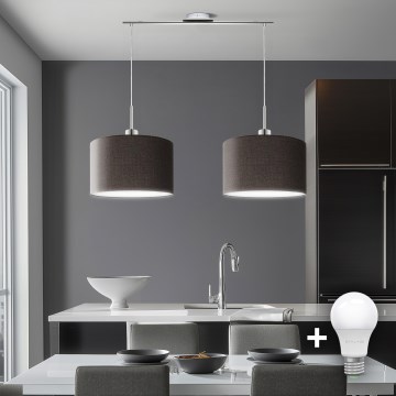 Eglo - Lámpara LED colgante TUNJA 2xE27/60W/230V marrón