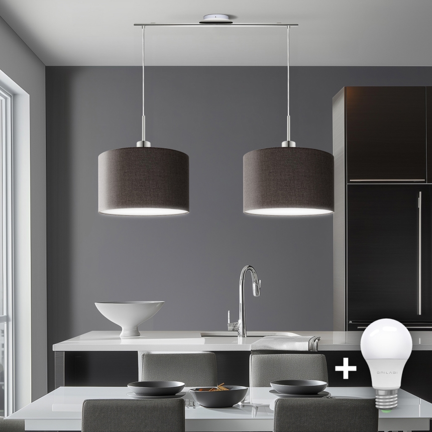 Eglo - Lámpara LED colgante TUNJA 2xE27/60W/230V marrón