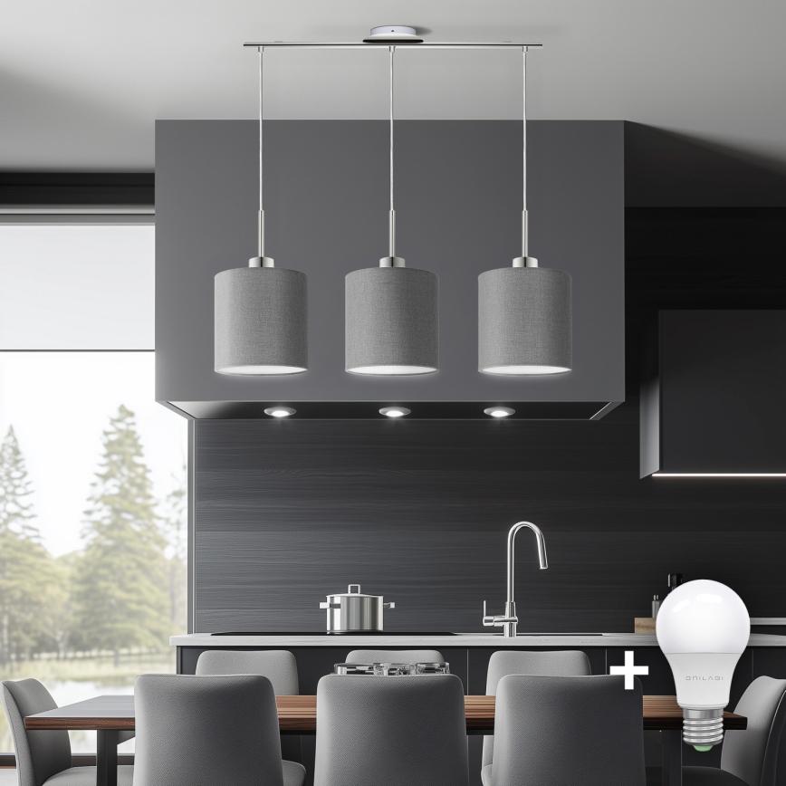 Eglo - Lámpara LED colgante TUNJA 3xE27/60W/230V gris