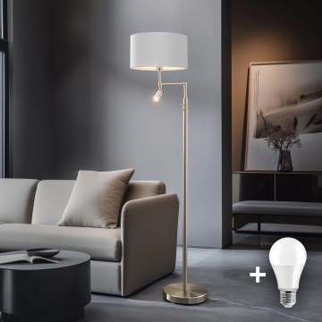 Eglo - Lámpara LED de pie TUNJA 1xE27/60W/230V + LED/2,1W diá. 38 cm cromo mate/blanco