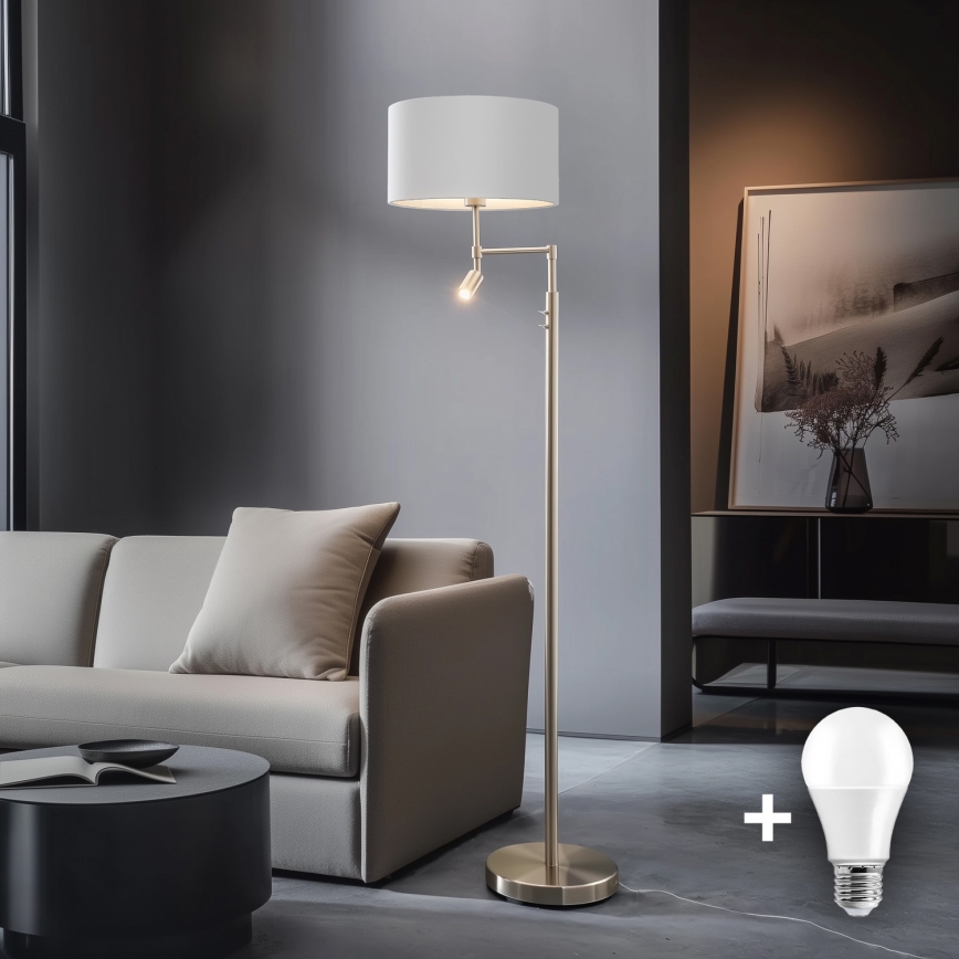Eglo - Lámpara LED de pie TUNJA 1xE27/60W/230V + LED/2,1W diá. 38 cm cromo mate/blanco