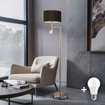 Eglo - Lámpara LED de pie TUNJA 1xE27/60W/230V + LED/2,1W diá. 38 cm cromo mate/marrón