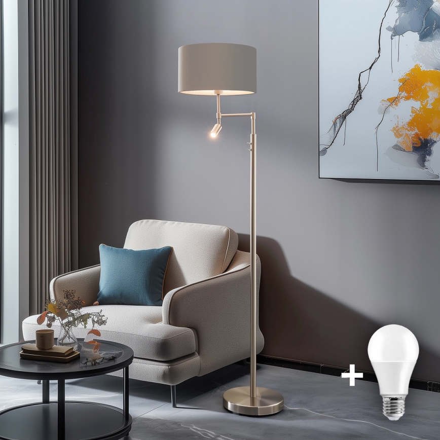 Eglo - Lámpara LED de pie TUNJA 1xE27/60W/230V + LED/2,1W diá. 38 cm cromo mate/taupe