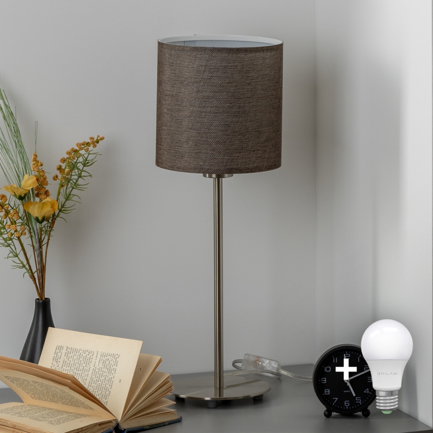 Eglo - LED Lámpara de mesa TUNJA 1xE27/60W/230V 38,5 cm cromo mate/marrón