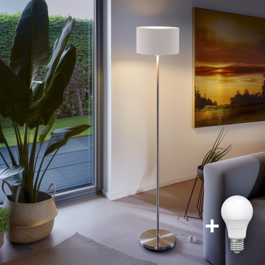Eglo - LED Lámpara de pie TUNJA 1xE27/60W/230V cromo mate/blanco