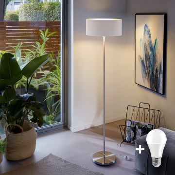 Eglo - LED Lámpara de pie TUNJA 1xE27/60W/230V cromo mate/blanco