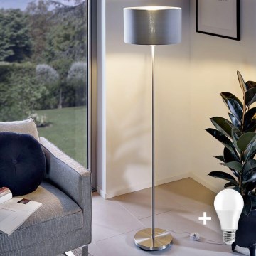 Eglo - LED Lámpara de pie TUNJA 1xE27/60W/230V cromo mate/gris